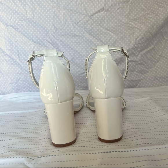White Beaded Heels, Open-toed, Adjustable Ankle Strap - Picture 6 of 8